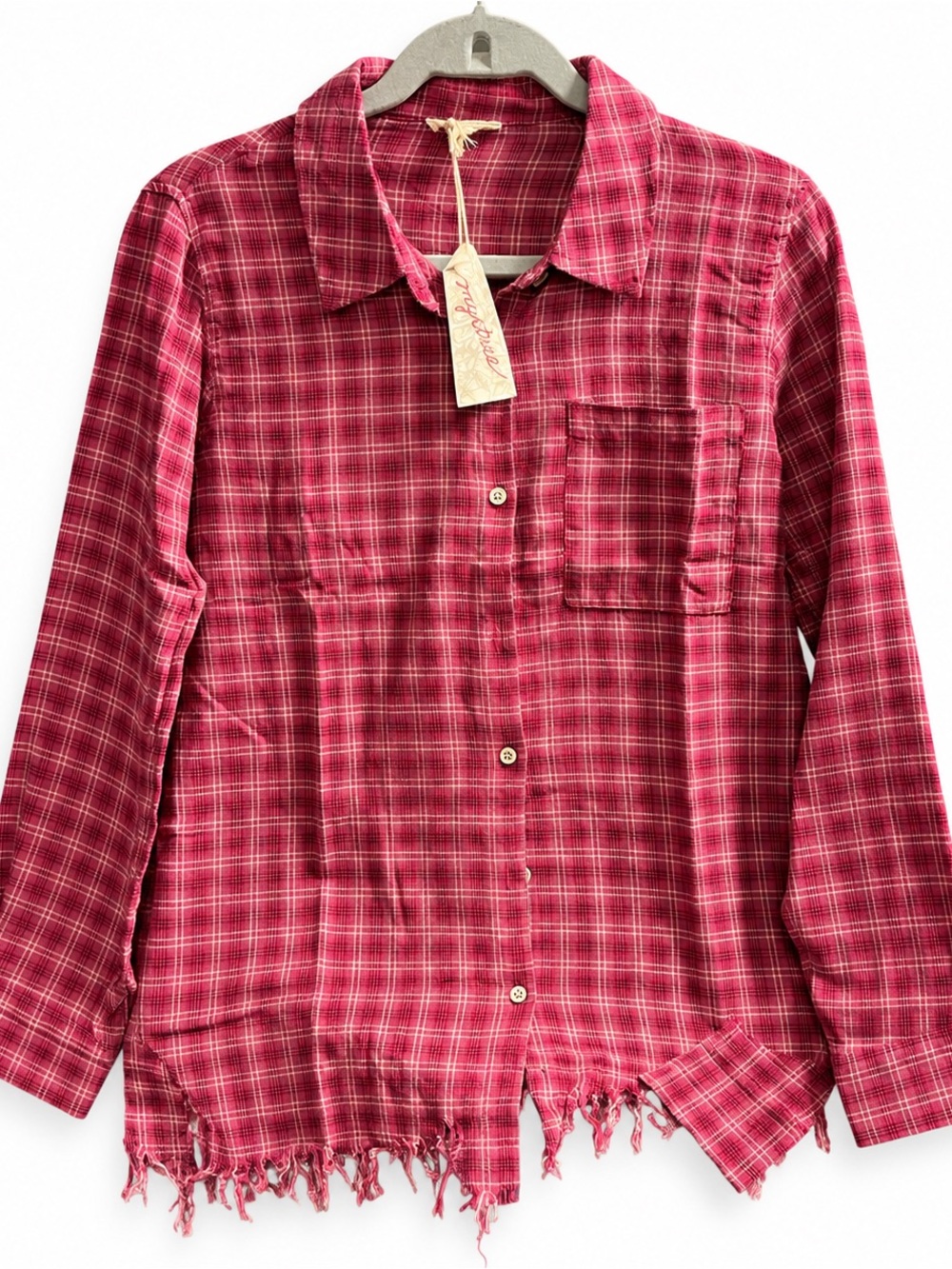 Mystree Red Pink Plaid Distressed Button-Down Shirt Sizes S, M, L